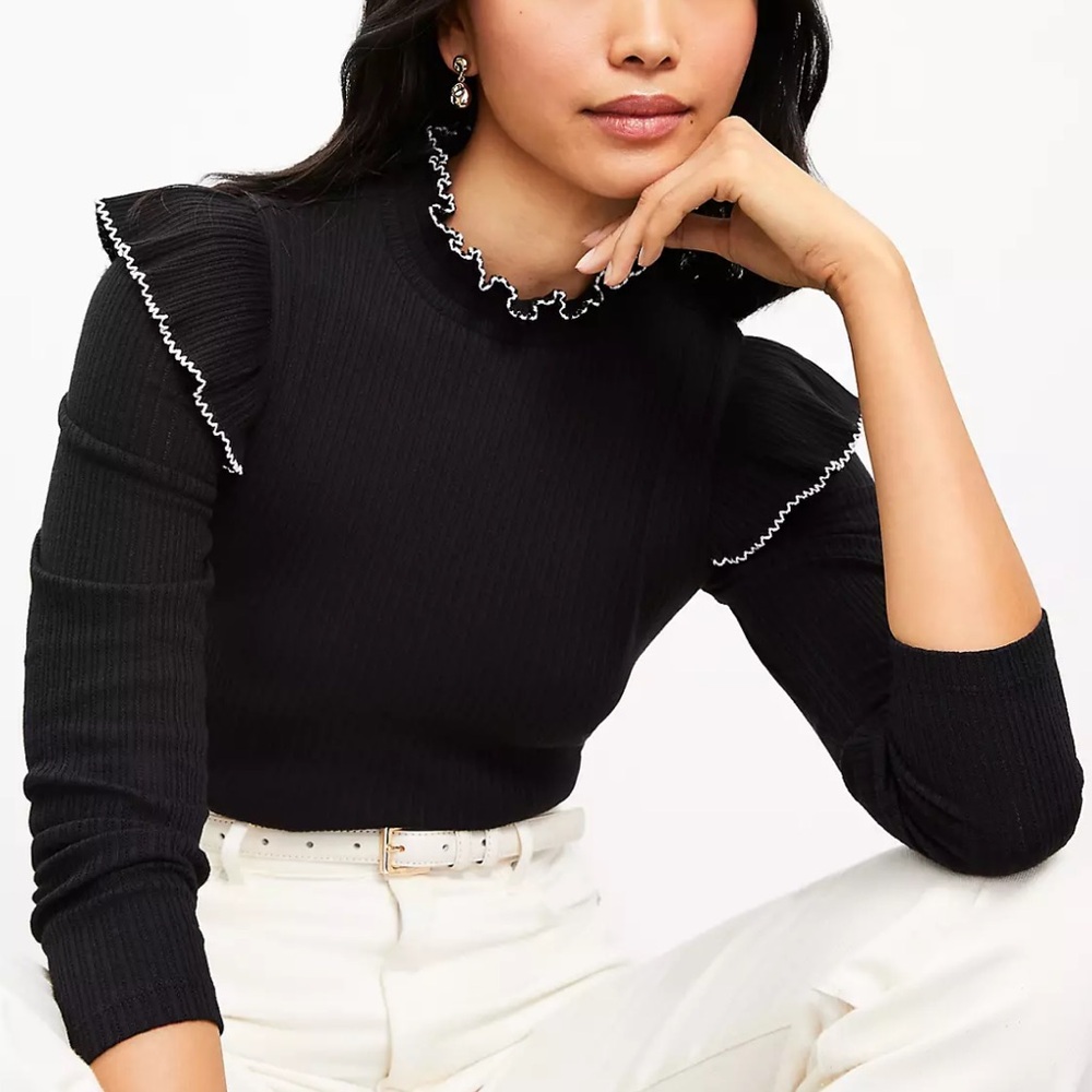 Loft Elegant Black Ruffled Top